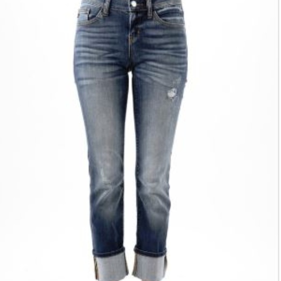 Denim - Judy Blue Dark Blue Boyfriend Cuffed Jeans